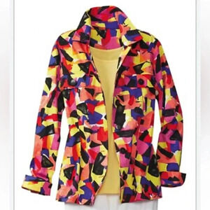 Drapers & Damons “Jelly Bean Jean Jacket” NWOT Size Large Colorful Art to wear